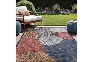 Beverly Rug Outdoor Rug 10x14 Large Modern Floral Tropical Area Rugs for Indoor and Outdoor Patio Easy to Clean Non Shedding Living Room Porch Garden Washable Outside Carpet (10 x 14 Brown)