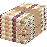 Urban Villa Kitchen Towels 100% Cotton Dish Towels for Kitchen (Set of 6) 20”x30” Dish Cloths Highly Absorbent Kitchen Linen Set with Hanging Loop Perfect for Drying Dishes Cleaning – Harvest Checks