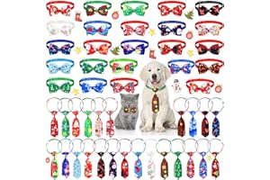 Sadnyy 50 Pieces Christmas Dog Bow Tie Collar Set Includes 25 Christmas Dog Bow Ties and 25 Neckties with Adjustable Collar Pet Grooming Accessories for Pet Cats(Vivid Style)