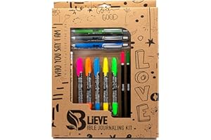 BLIEVE - Bible Journaling Kit With Gel Highlighters And Pens No Bleed, Scripture Markers and Pencils Supplies, Stencils Planner Set For Coloring Journal Art Illustrated By Faith Christian Gifts 24pcs