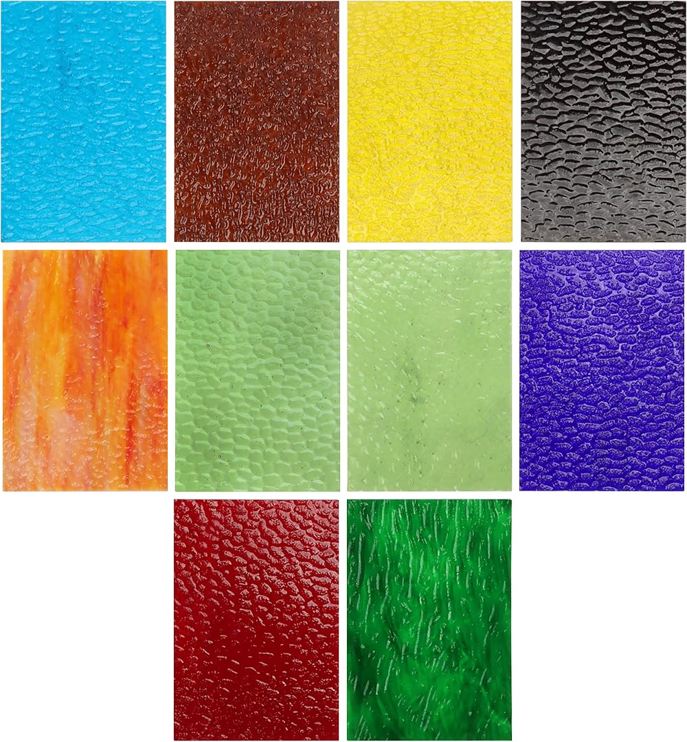 Belle Vous Mosaic Glass Sheets 10 Pack 10x15cm Mixed Colours Textured Stained