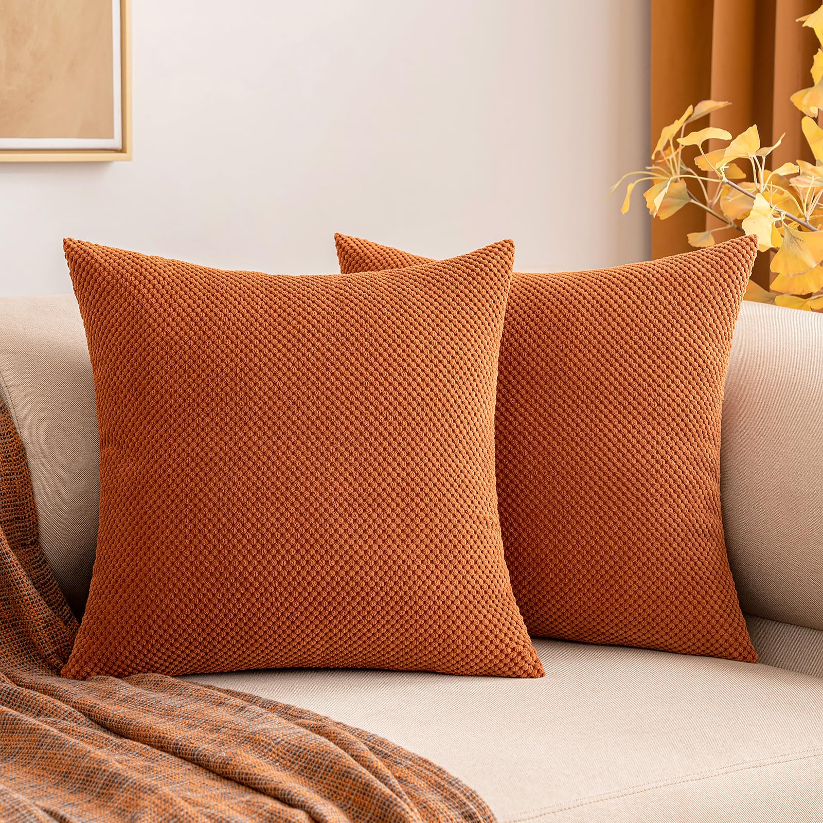 MIULEE Corduroy Cushion Cover Fabric Granule Throw Pillow Case Square Solid Home for Sofa Chair Couch Bedroom Decorative Pillowcases with Invisible Zipper 2 Pieces Caramel 45x45cm 18x18 Inch — image 1