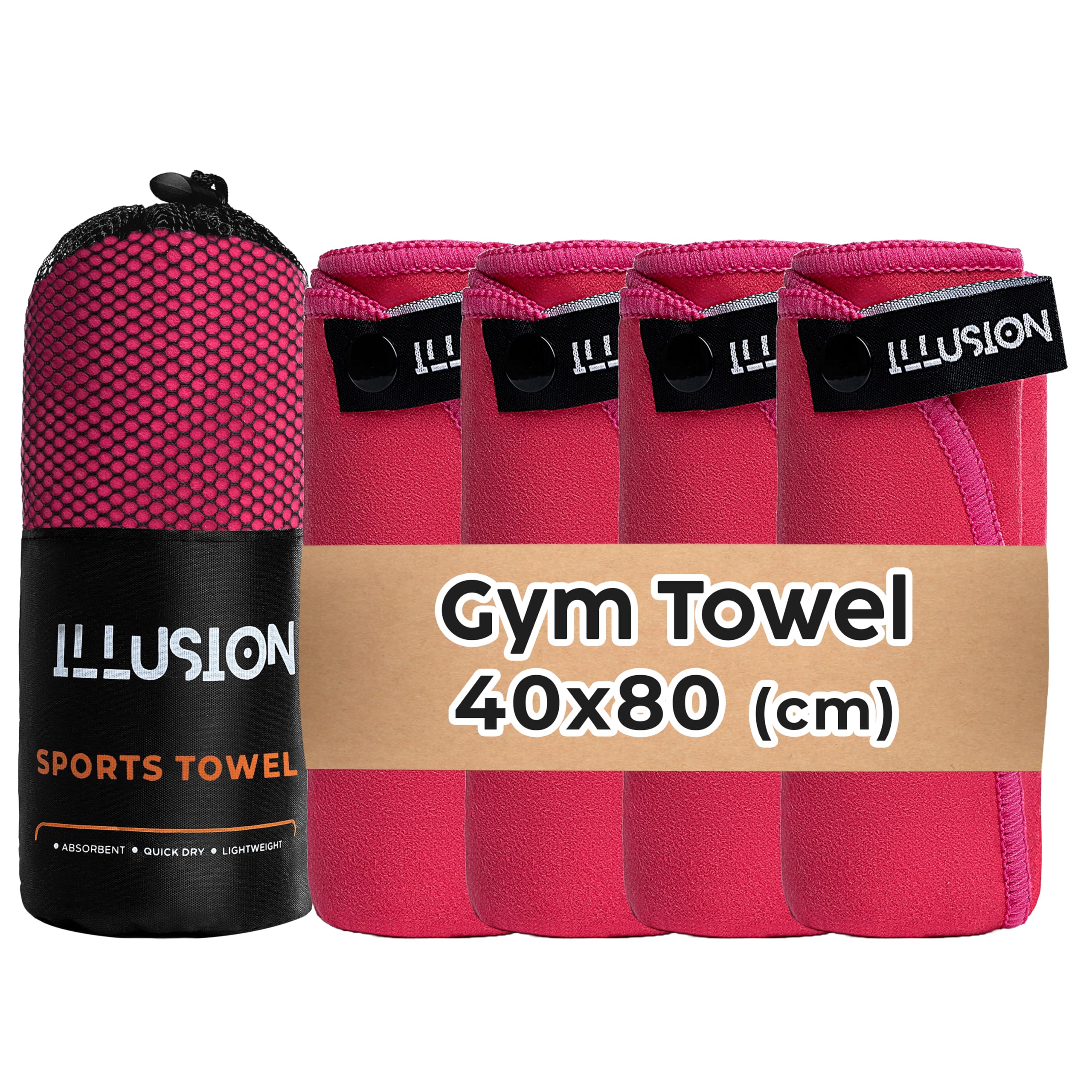 illusion Small Microfibre Gym Towel for Active Sports (40x80cm) - Lightweight Quick Dry Towel - Ideal for Cardio, Cycling, Strength Training, Yoga, and Running, Perfect for Athletes Training Outdoors