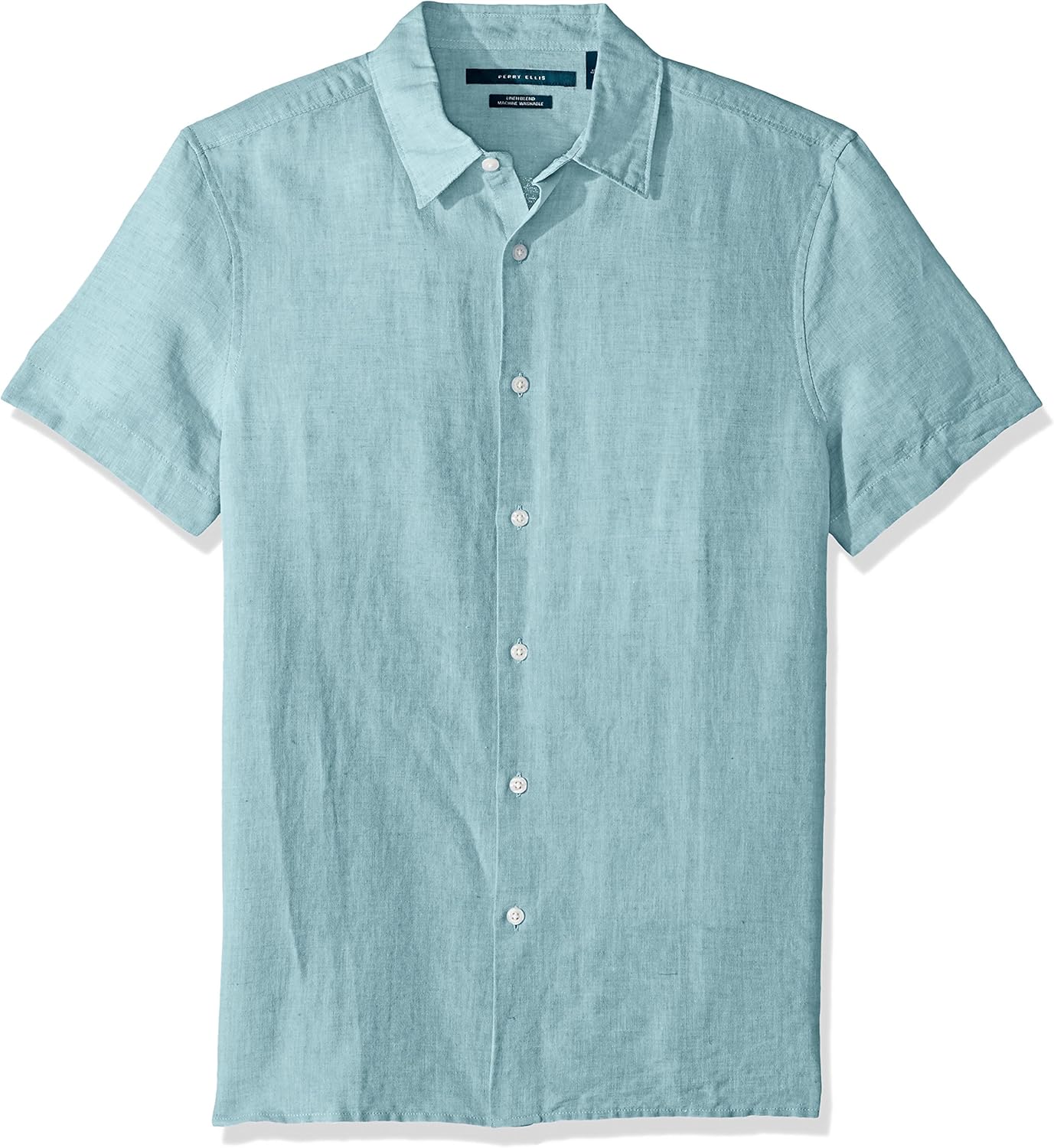 Perry Ellis Men's Short Sleeve Solid Linen Cotton Button-up Shirt at  Men’s Clothing store