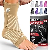 Sleeve Stars Ankle Brace for Women & Men, Ankle Wrap for Sprained Ankle, Compression Sleeve for Plantar Fasciitis Relief, Easy Customizable Support: w/Removable Strap (Single/S:9"-10"/Beige)
