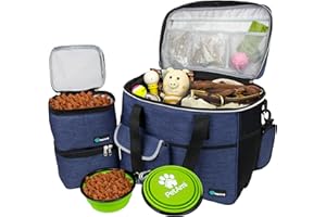 PetAmi Dog Travel Bag - Travel Pet Organizer with Food Container and Bowls, Perfect for Weekend Camping, Navy, Large