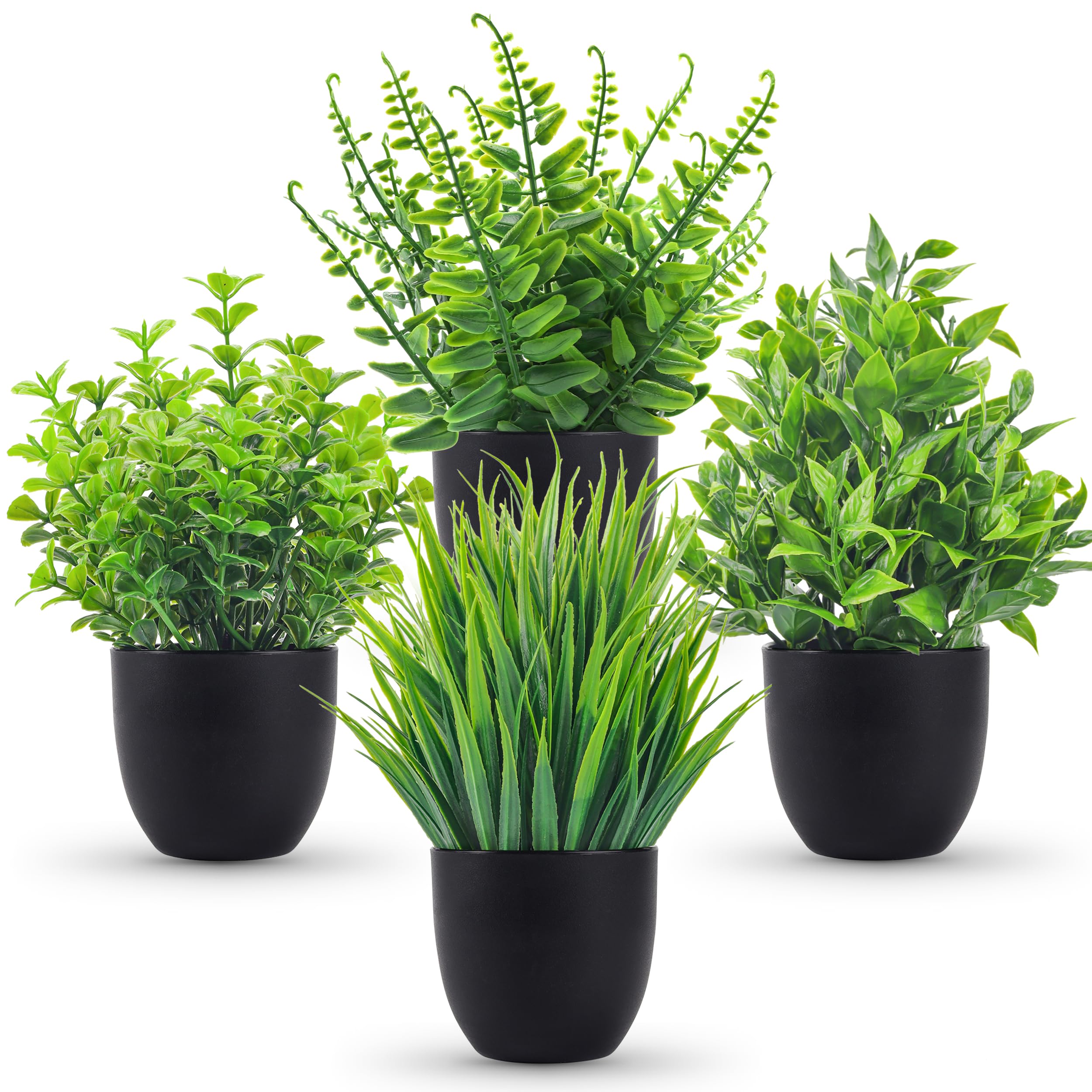 Photo 1 of Der Rose Fake Plants 4 Packs Artificial Plants Small Faux Plants Black Bathroom Accessories for Halloween Bathroom Home Kitchen Coffee Table Office Desk Decor Indoor