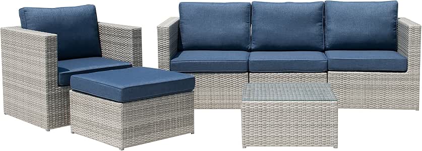 Corvus Dublin Outdoor 6 Piece Wicker Sofa Seating Set With Glass Blue Amazon Ca Patio Lawn Garden