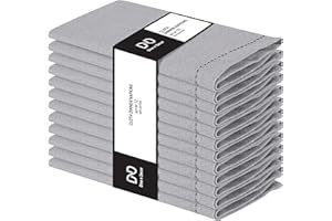 Dine n Decor Set of 12 Hemstitch Cloth Dinner Napkins 100% Cotton - Soft Durable Washable - Ideal for Events Weddings Holidays - Perfect Everyday Use Table Linen Cloth Napkins 18x18 Grey