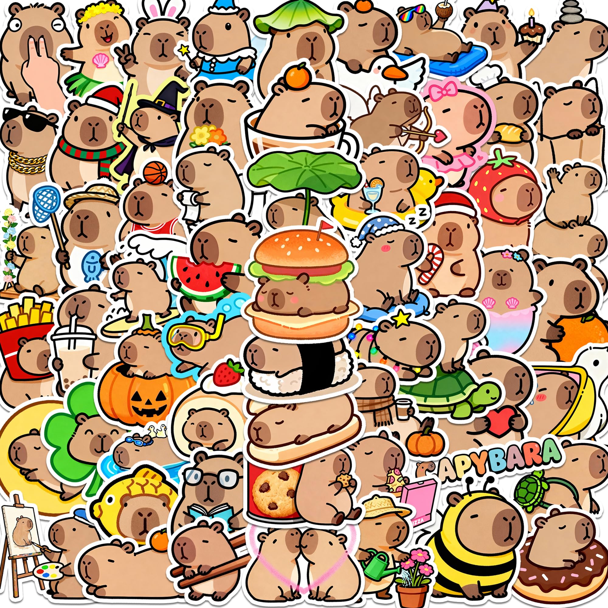 60PCS Capybara Stickers Cute Vinyl Stickers for Water Bottle Laptop