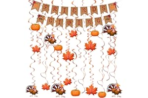 JOYIN Friendsgiving Garland Party Decoration Set Including 2 Banner Hanging Garland, 6 Foil Swirls with Decorative Hanging Cutouts for Thanksgiving Holiday Decor