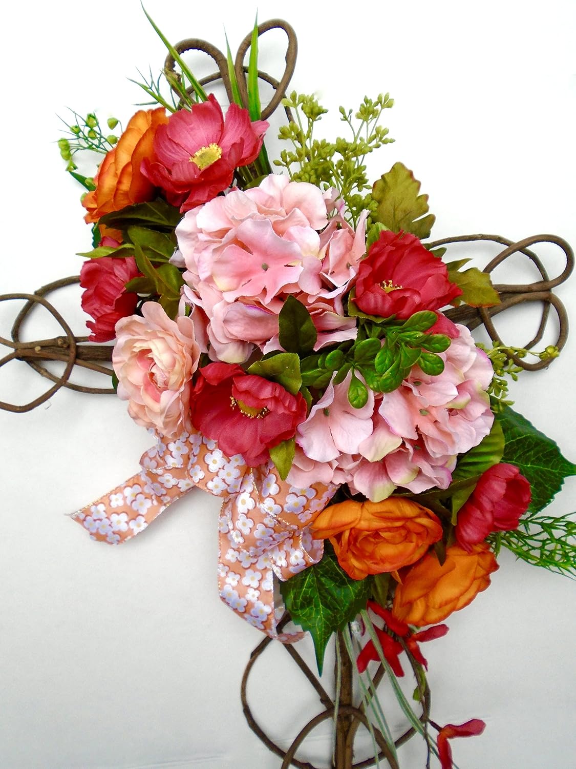 Amazing Silk Floral Cemetery Cross featuring Peach and