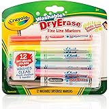 Crayola 98-5912 Washable Dry-Erase Fine Line Markers, 12 Classic Colors Non-Toxic Art Tools for Kids & Toddlers 3 & Up, Easy