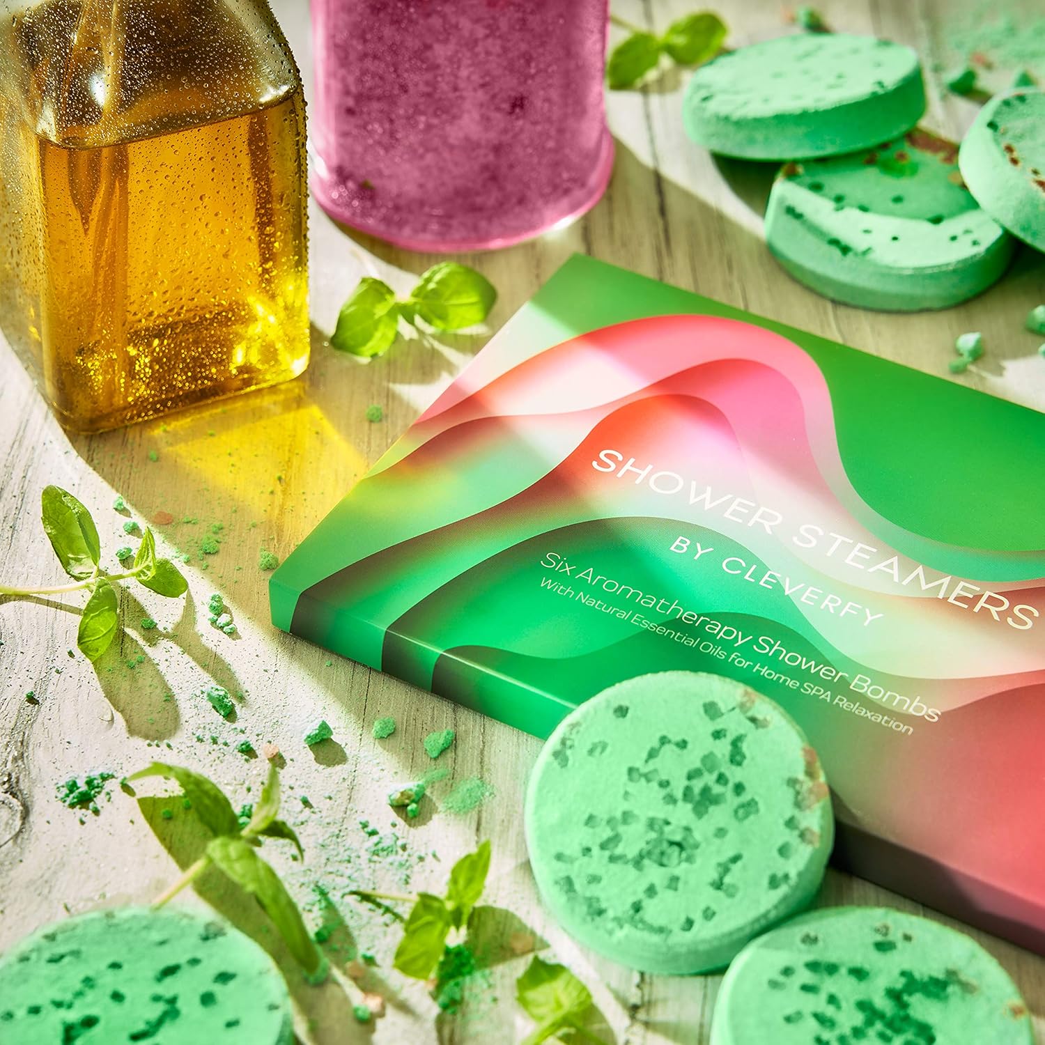 Cleverfy Aromatherapy Shower Steamers - Set of 6 Shower Bombs for Father's Day with Essential Oils for Relaxation and Nasal Congestion. Green Waves Set: Eucalyptus and Menthol Aroma : Beauty