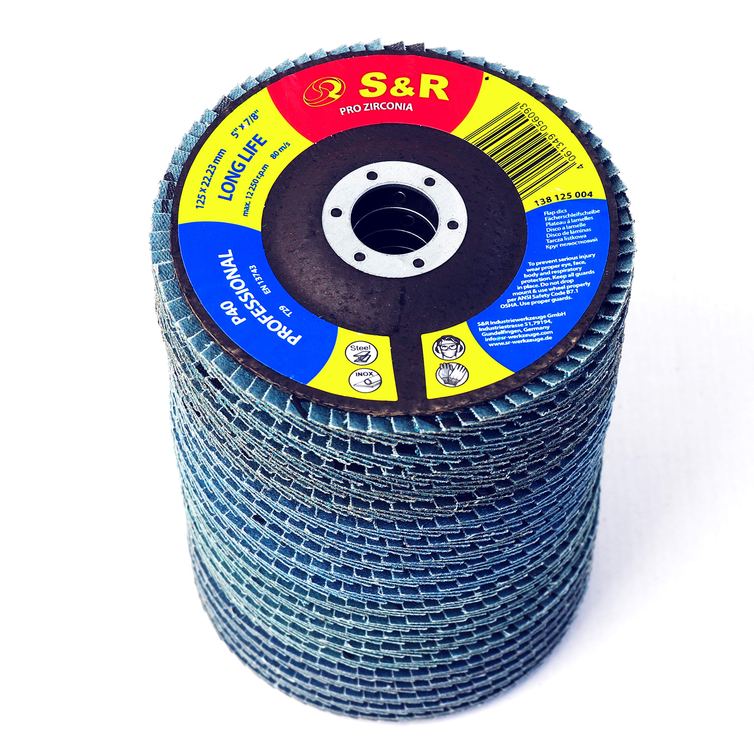 S&R Flap Discs Set 20 pcs, PRO Zirconia, T29, Flap Discs, Grinding Discs Set for Steel and Stainless Steel (5xP40/5xP60/5xP80/5xP120)