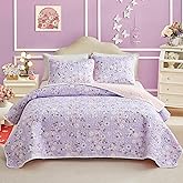 Joyreap Twin Size Quilt Set for Girls, Floral Purple n Pink Design, 2 Pieces Soft n Cozy Microfiber Quilt, Bedspread Bed Cover for All Season- 68x88 inches
