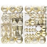 Valery Madelyn Christmas Tree Ornaments, 155ct White and Gold Shatterproof Christmas Tree Decorations, Elegant Hanging Ball Ornaments Bulk for Xmas Holiday Wedding Party Decor