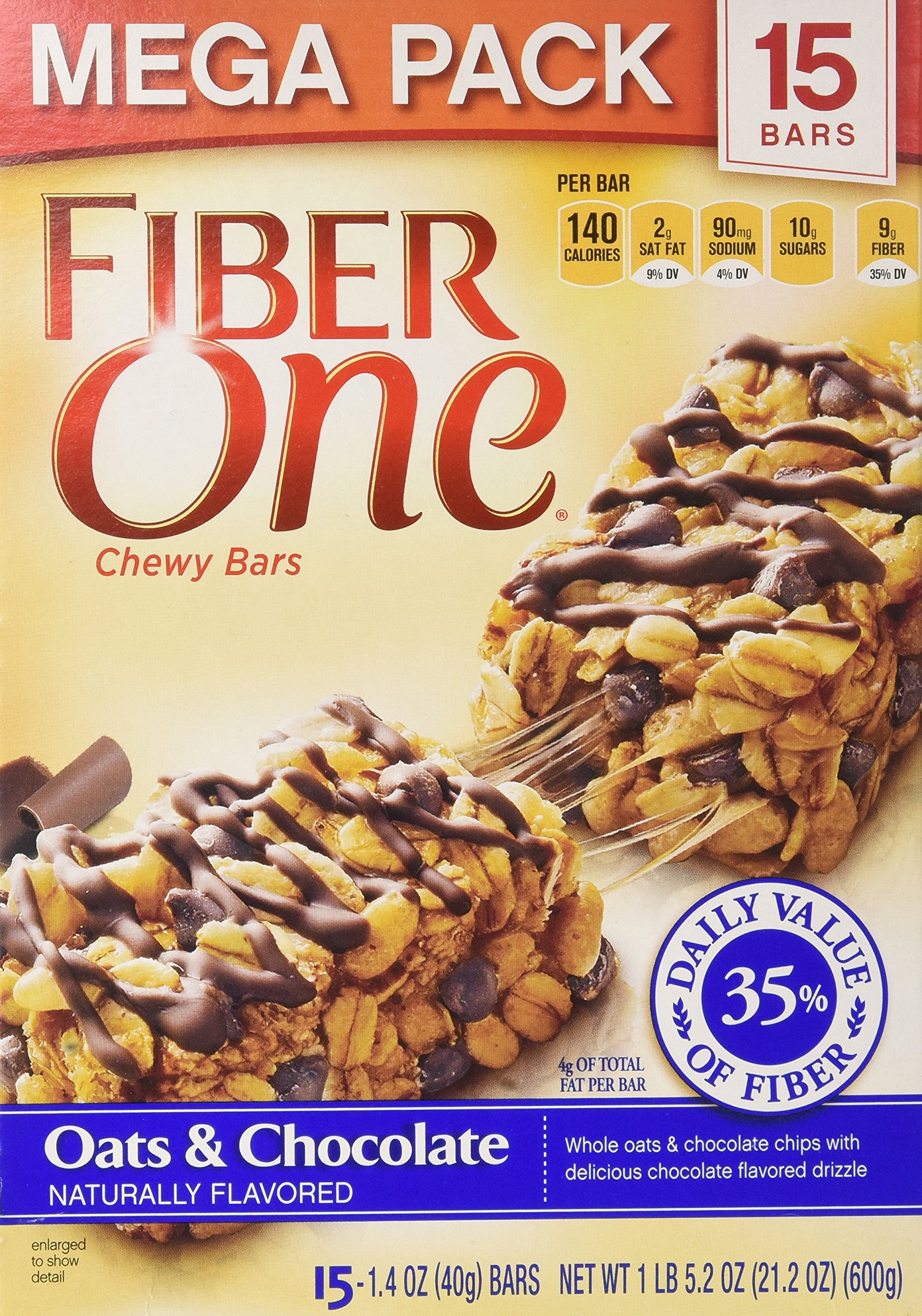 Fiber One Chewy Bar, Oats and Chocolate, 15 Fiber Bars Mega Pack, 21.2