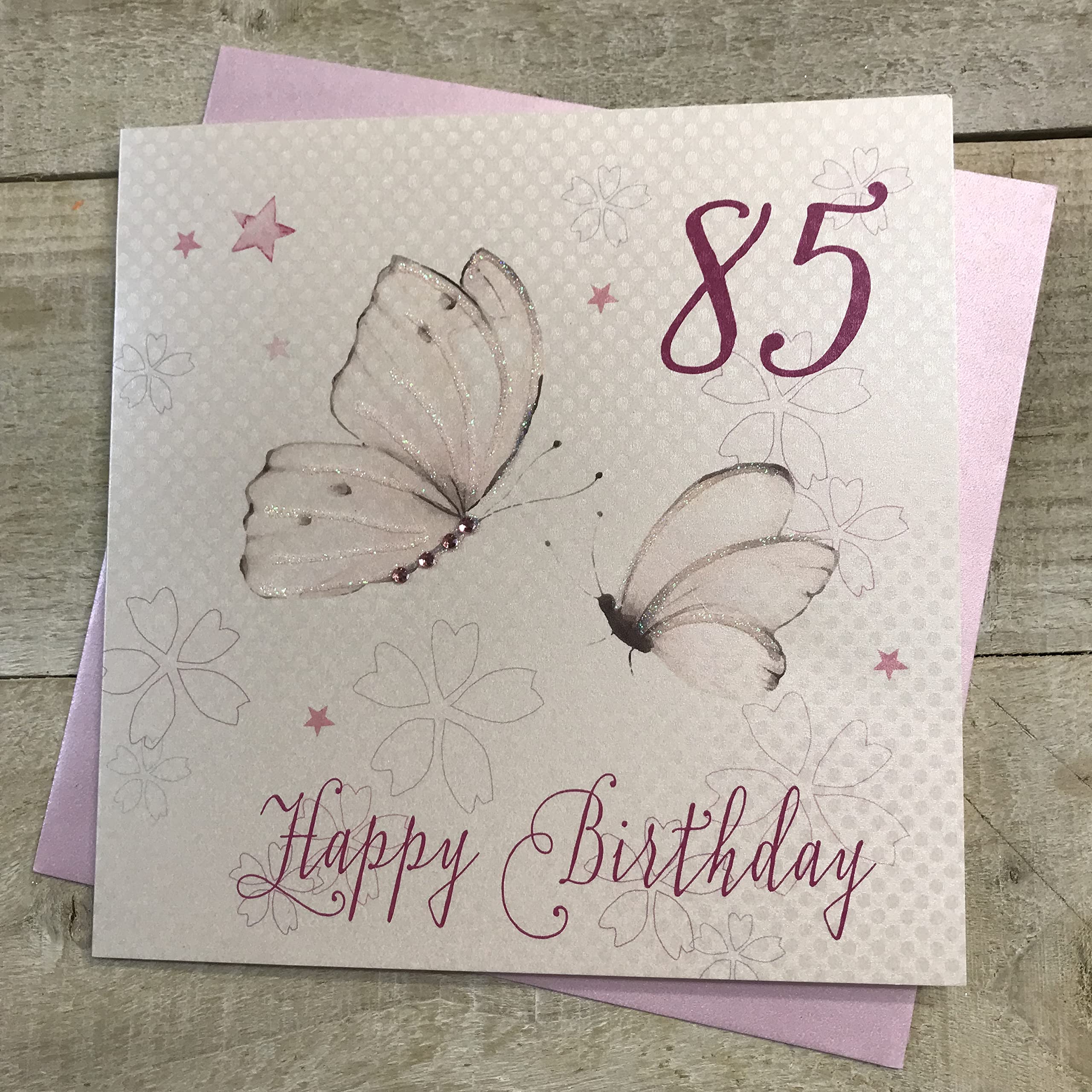 WHITE COTTON CARDS 85 Happy Handmade 85th Birthday Card, WBB85,16cm x 16cm