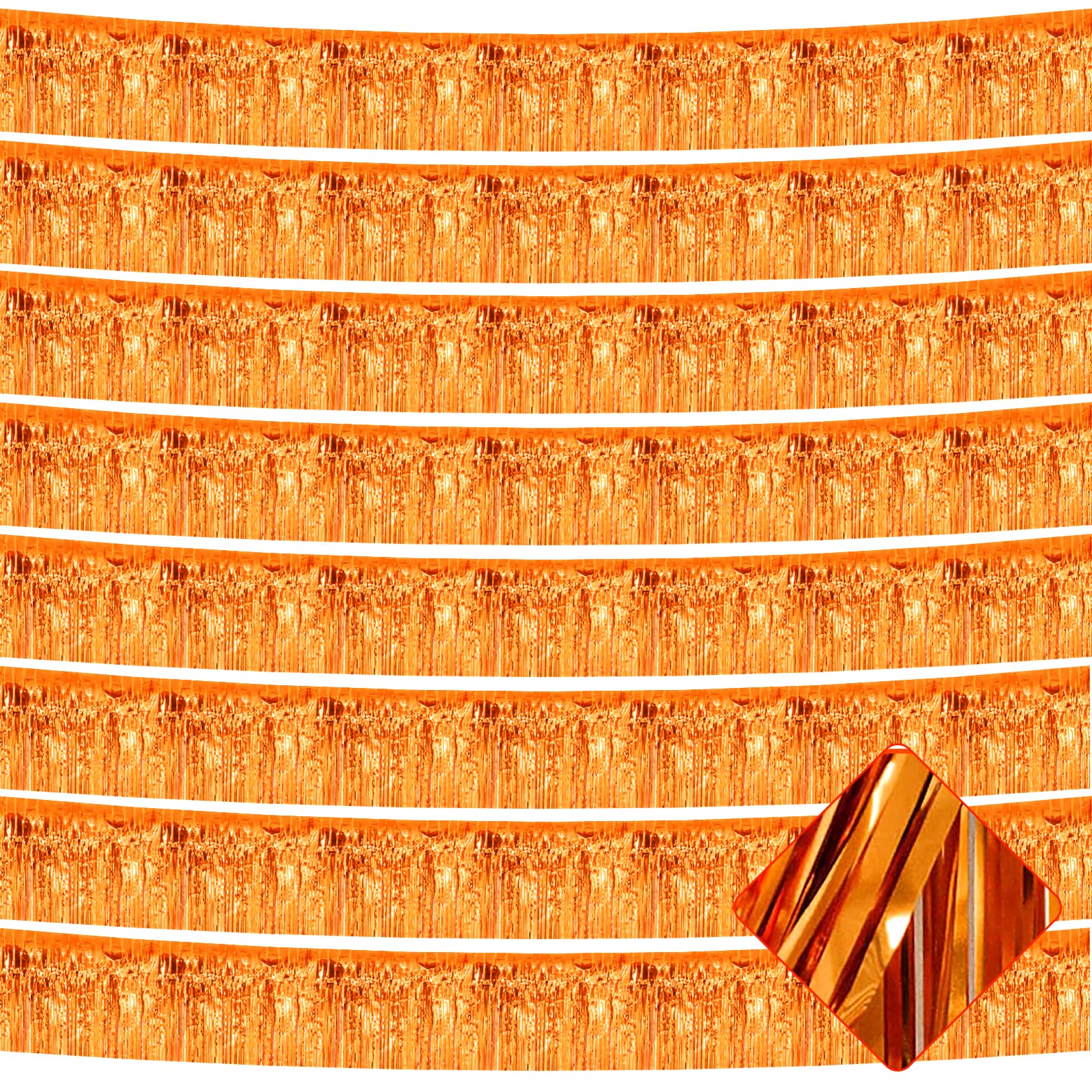 Photo 1 of 10 Pack 10 Feet Foil Fringe Garland Metallic Tinsel Streamers Banner Wall Hanging Curtain Backdrop for Parade Floats, Bachelorette, Wedding, Birthday, Halloween, Christmas Party Decorations(Orange)