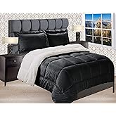 Elegant Comfort Premium Quality Heavy Weight Micromink Sherpa-Backing Reversible Down Alternative Micro-Suede 3-Piece Comforter Set, King, Black