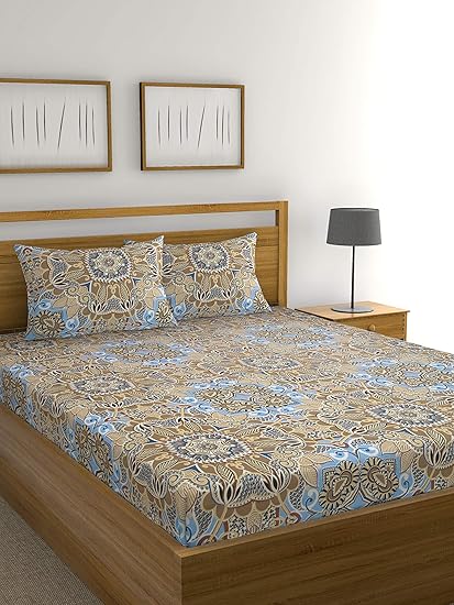Raymond Home Exclusive 104 TC Cotton Double Bedsheet with 2 Pillow Covers - Multicolour