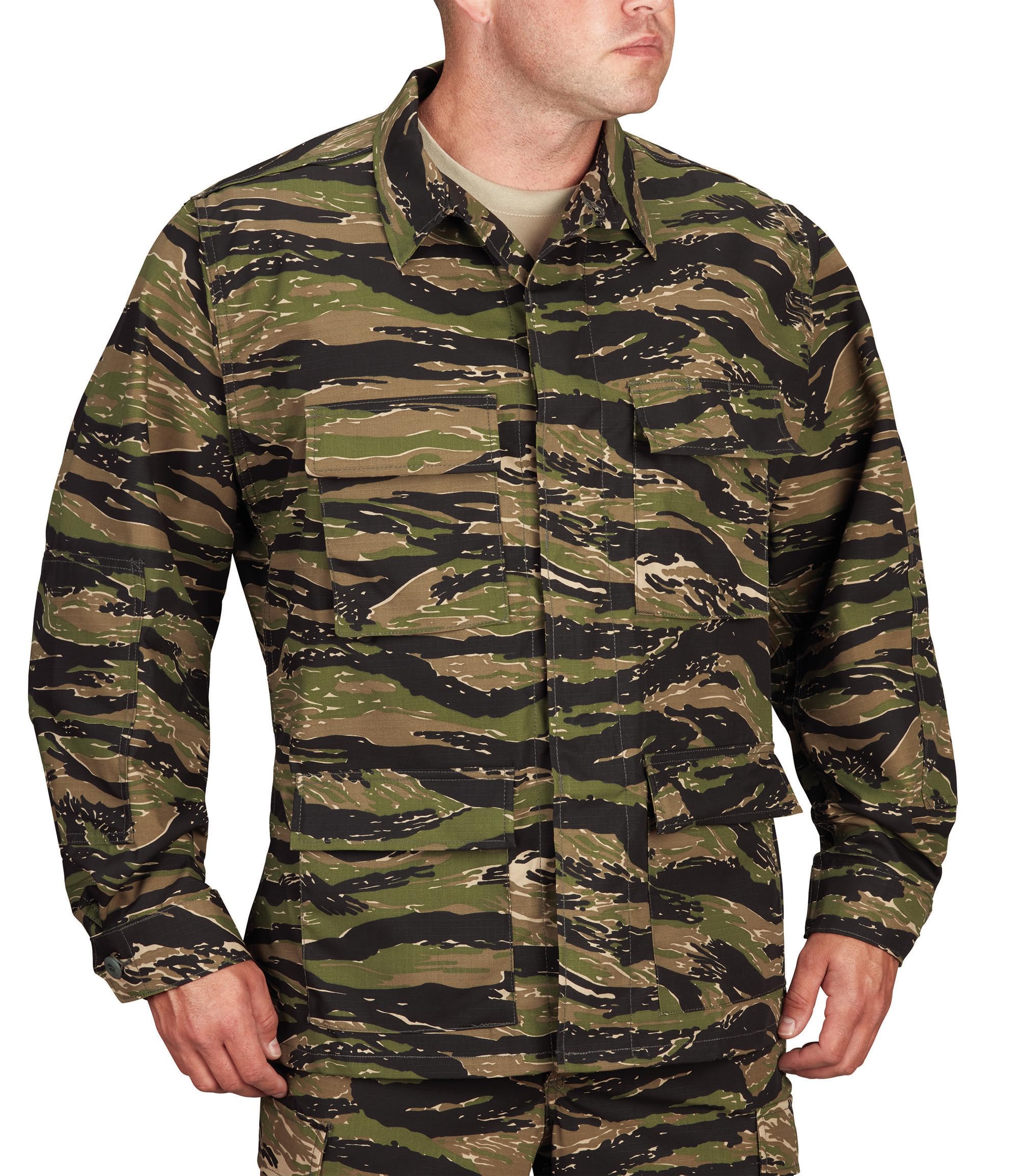 Propper Men's Long BDU Coat, Asian Tiger Stripe, 60% Polyester, 40% Cotton, Medium Long Image Propper Men's Long BDU Coat, Asian Tiger Stripe, 60% Polyester, 40% Cotton, Medium Long Image