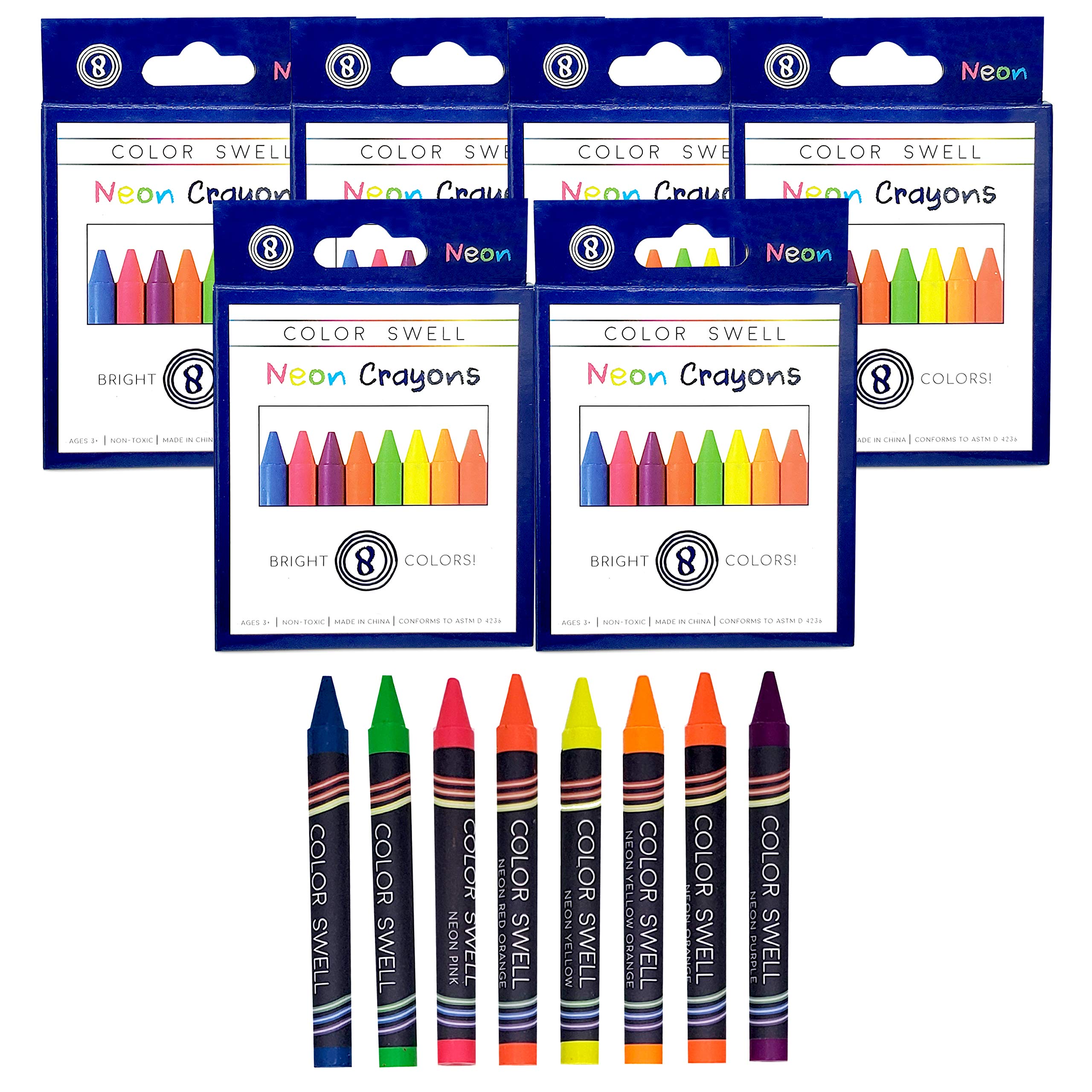 Color Swell Neon Crayon Bulk Packs - 6 Boxes of Fun Neon Crayons of Teacher Quality Durable Classroom Packs for Kids Students Party Favors