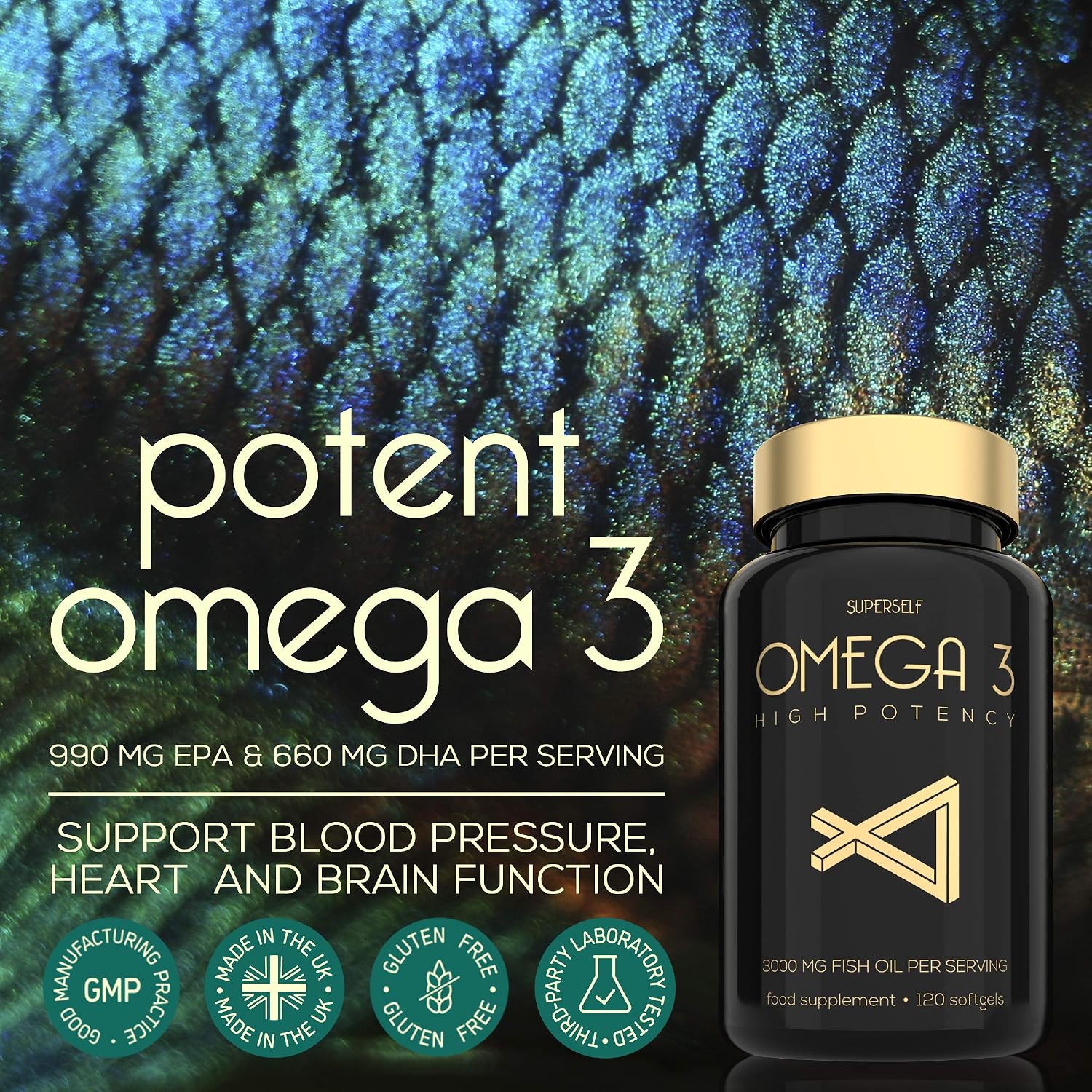 Fish Oil Omega 3 Capsules High Strength, 3000mg Triple Potency, Easy to Swallow with No Fishy Aftertaste, 120 Softgels - Image 4