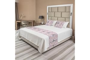 Ambesonne Paris Bed Runner Set, Eiffel Tower Sketch with Hand Lettering City Name Keys Quill Love Capital, Decorative Bedding Scarf and 2 Pillow Shams for Hotels Homes, Queen, Pastel Pink