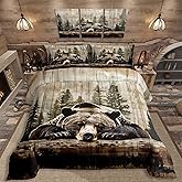 Feelyou Grizzly Bear Comforter Set King Size, Wild Animal Hunting Quilt Set with 2 Pillowcases, Western Cabin Bedding Set 3pcs for Kids Boys Teens Room Decor, Rustic Country Farmhouse Duvet Insert