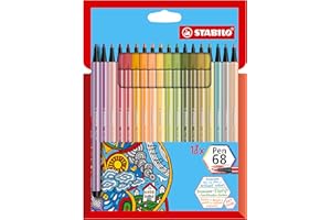 STABILO Premium Fiber-Tip Pen Pen 68 - Pack of 18 - Assorted Colors - Coloring Felt Tip Marker, Fine Point, 1mm Tip