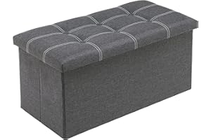 Youdesure Folding Storage Ottoman Bench for Living Room, 30 inch Storage Bench with Padded Seat for Bedroom Hallway, Holds up to 350lbs, Linen Fabric Grey