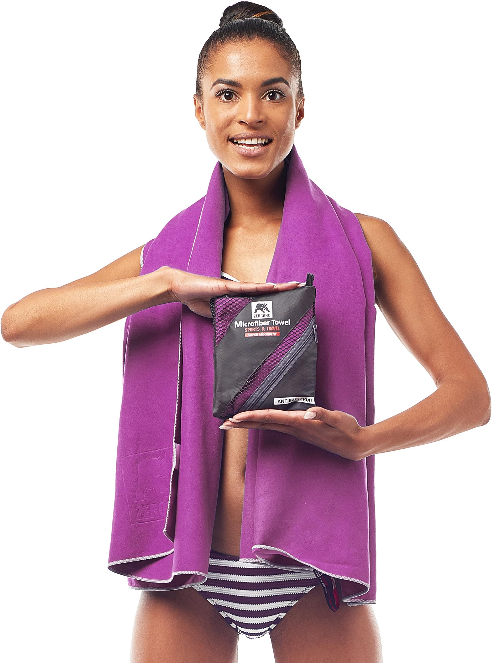 Zergano Microfiber Towel Sports and Travel, Quick Drying Towel | Super Absorbent and Antibacterial (Dark Purple, Small)