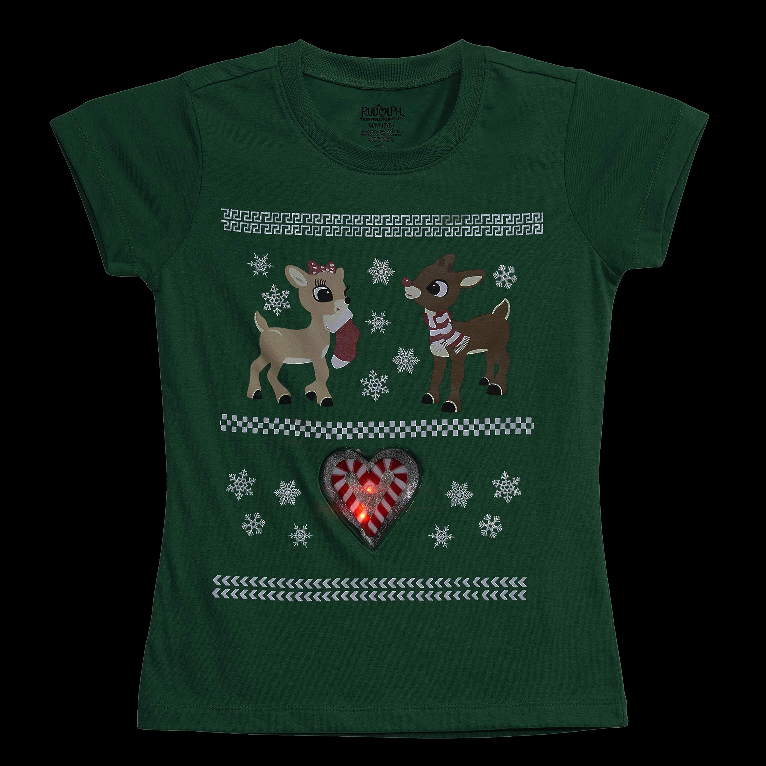 LiteWear Rudolph Girls Motion Activated Light Up Christmas Holiday Tee Shirt - Image 6