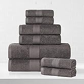 Superior Eco-Friendly Cotton 8-Piece Towel Set, Bathroom, Shower, Quick Dry Home Essentials, Lightweight, Sustainable Towels, 2 Bath, 2 Hand, 4 Face Towels, Washcloth, Highly Absorbent, Graphite