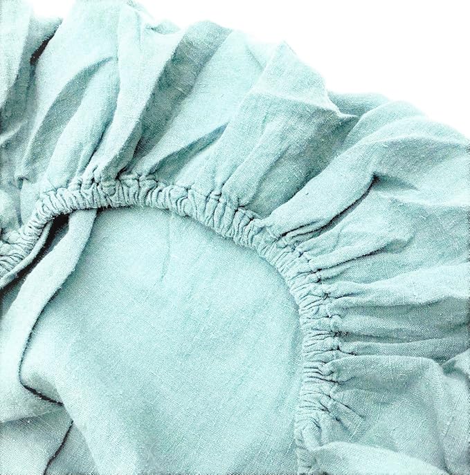 Jowollina Spannbettlaken Bettlaken(160x200 + 20 cm), 100% Leinen Stonewashed mit Gummizug (Sky Blau)