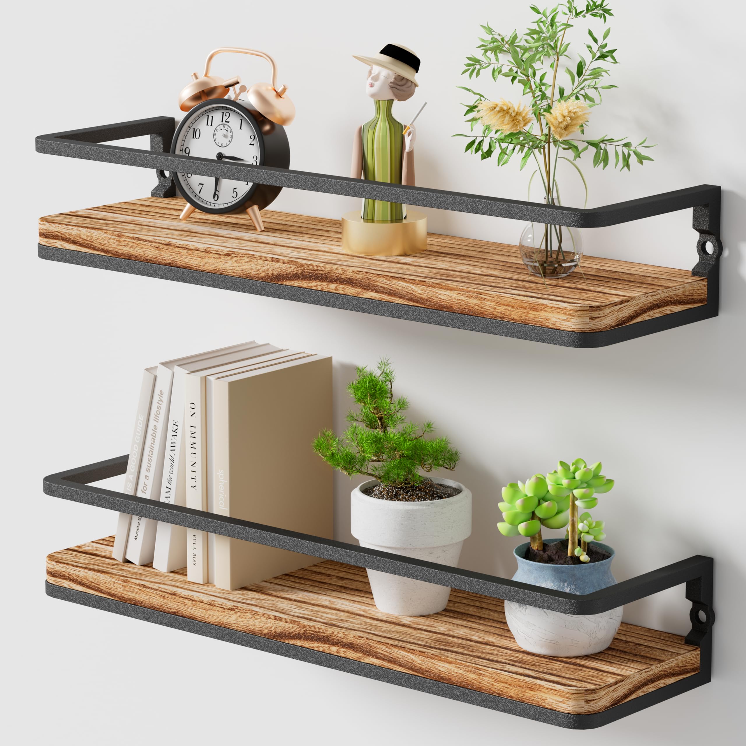 AFAjwsc Floating Shelves Wall Mounted Shelf 42cm, Set of 2 Wall Shelves, Shelf with Length 42cm, Wooden Shelves, for Bathroom, Bedroom, Kitchen, Office
