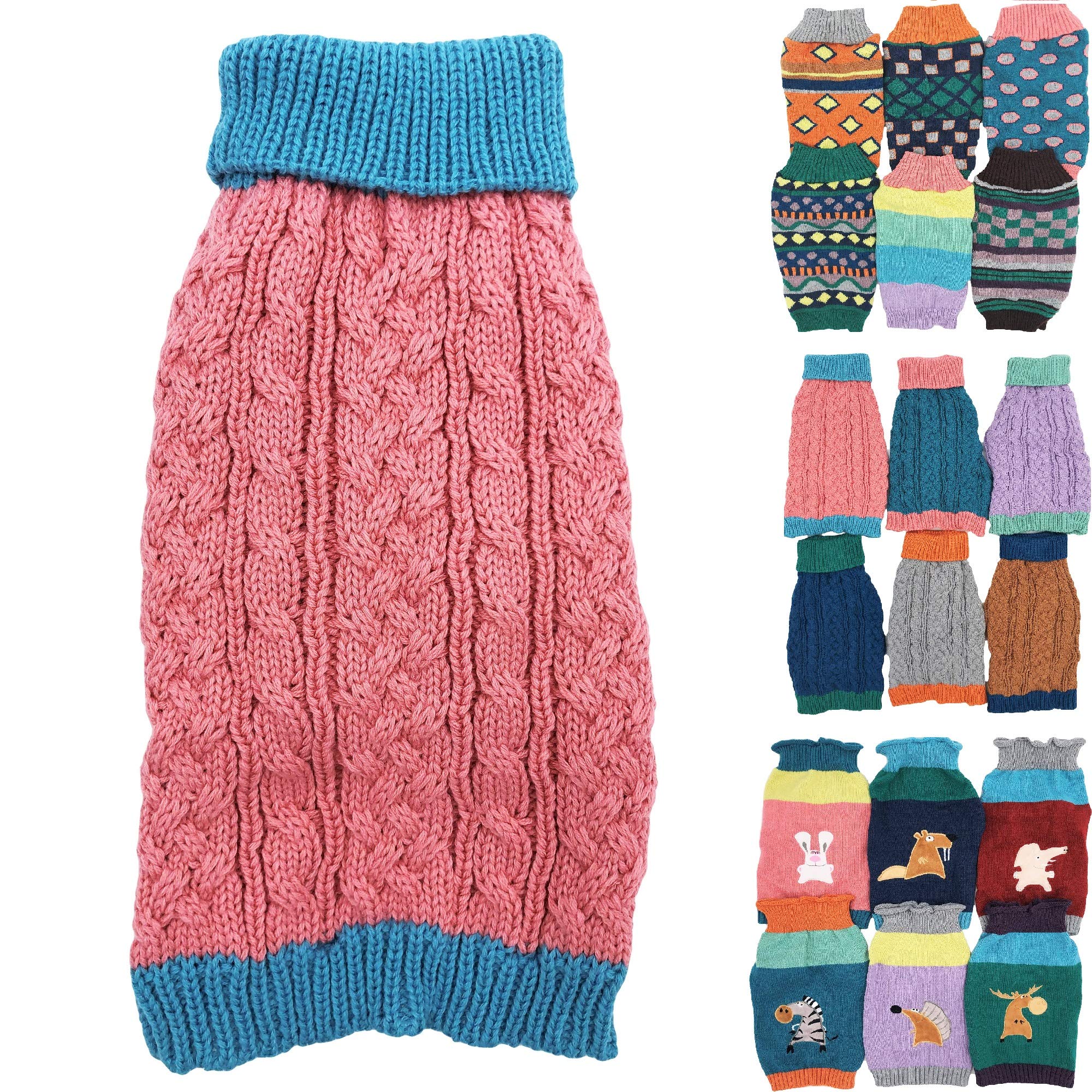 Dog Sweater Knitted Fashion Warm Soft Winter Clothes for Small Large Pet Cat Puppy (XS: Length - 10", Pink)