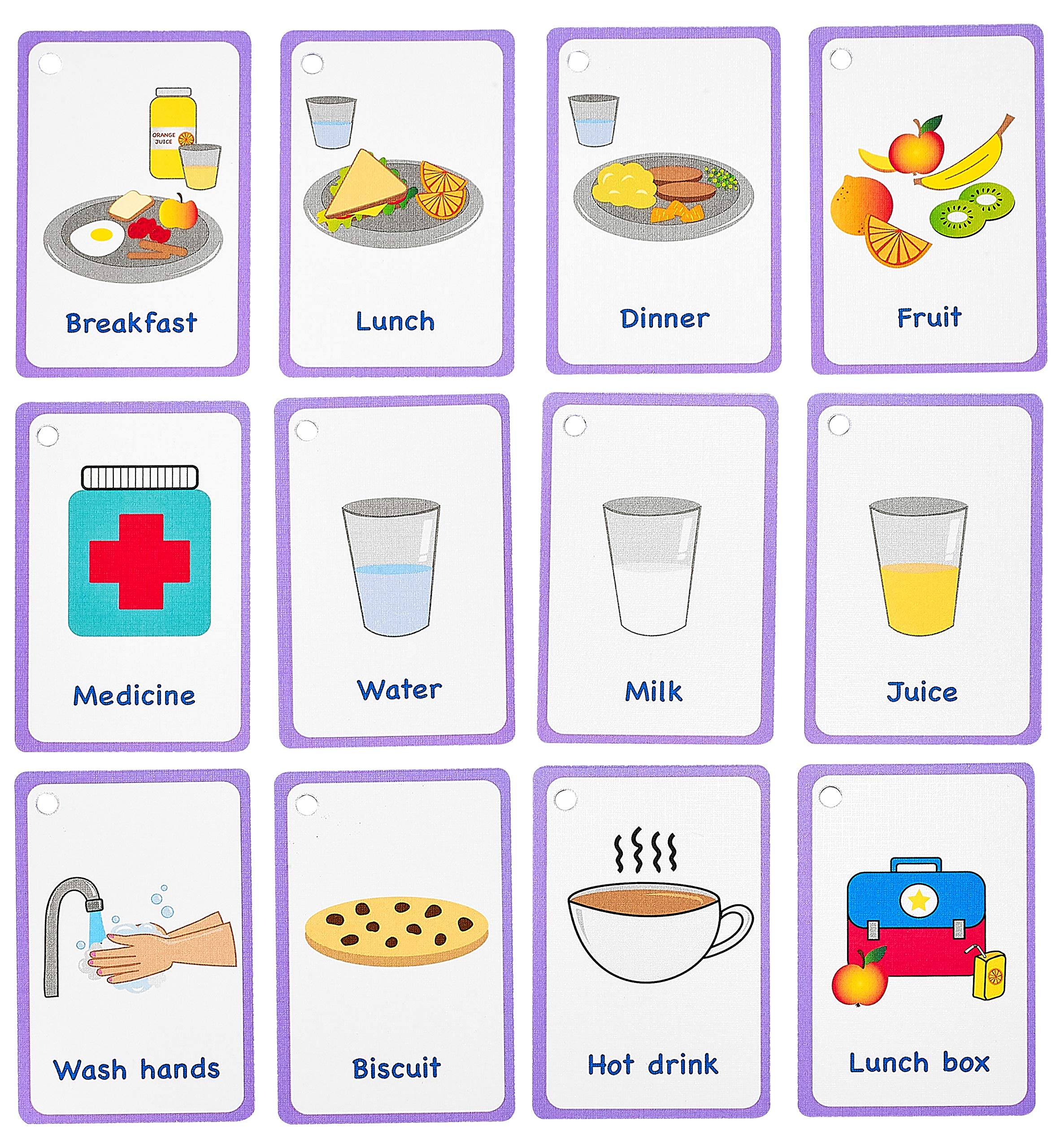 Amonev My Meal and Snacks Cards 12 Flashcards for visual aid Special Ed, Speech Delay Non Verbal Children and adults with Autism or Special Needs