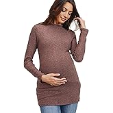 Women's Knit Ribbed Maternity Top with Mock Neck Long Sleeve (Mauve, S)
