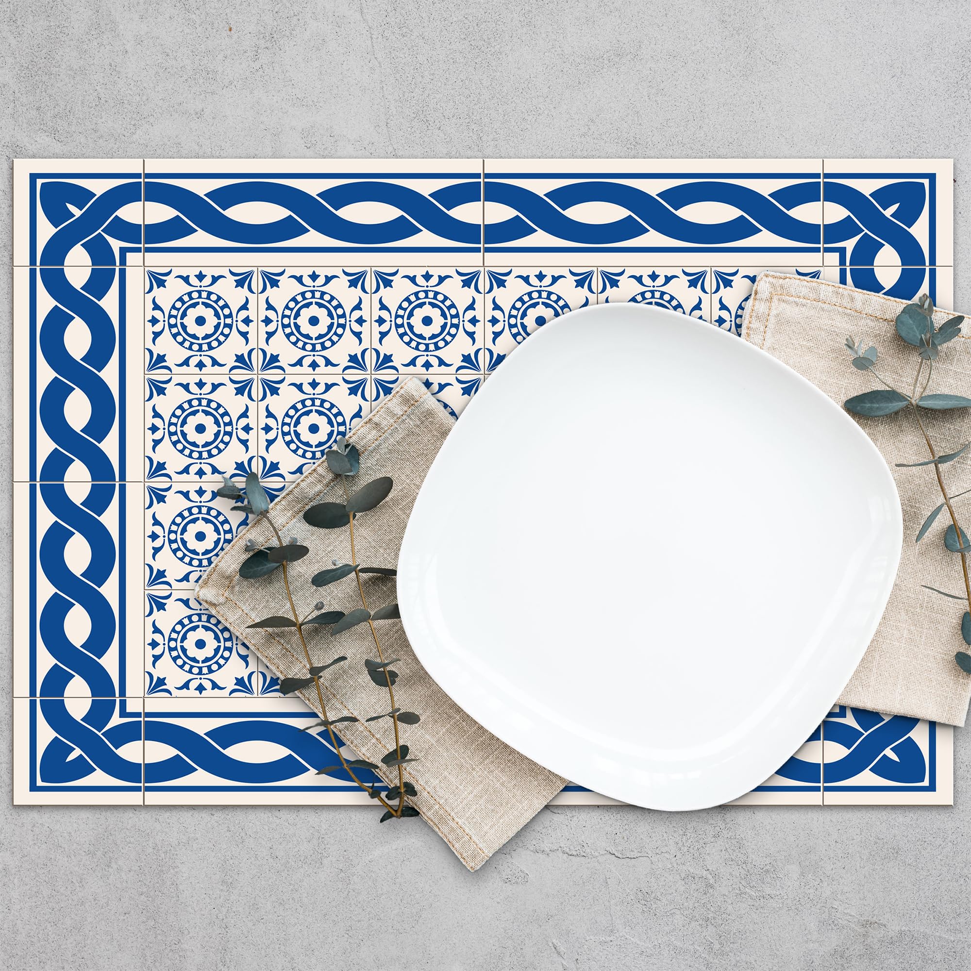 Placemat 4 Pieces in Washable Plastic Made in Italy 48 x 33 cm Tile Carpet Table Mats PVC for Breakfast and Snack Stain Resistant, Non-Slip and Fireproof