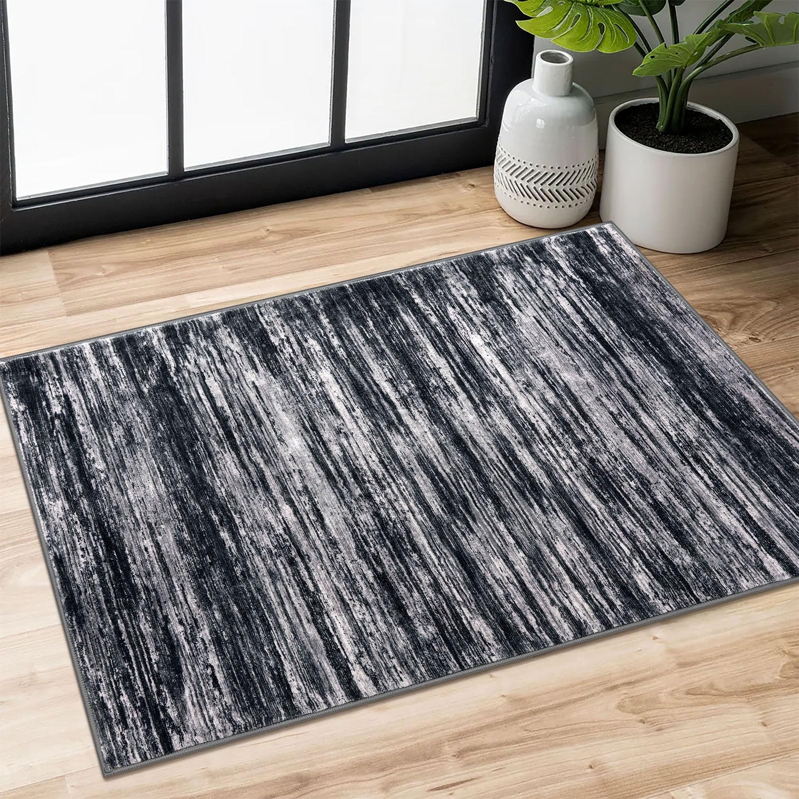 SIILOOM 2x3 Modern Abstract Rug for Entryway, Black Super Soft Small ...