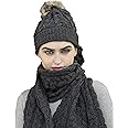 Aran Crafts Women's Irish Cable Knitted Soft Pom Faux Fur Hat (100% Merino Wool)