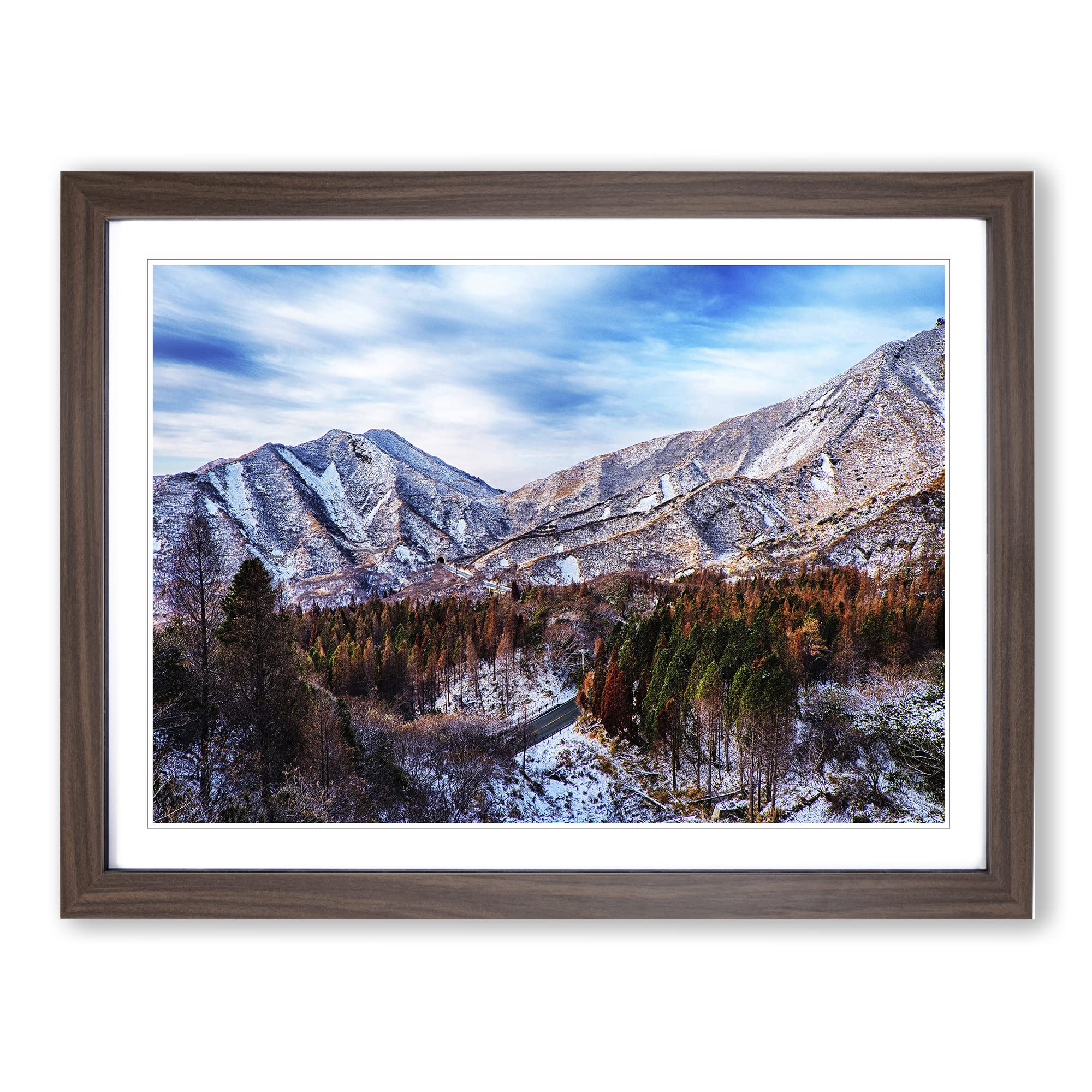 Landscape Aso Kumamoto Japan Mountain No.3 Modern Framed Wall Art Print, Ready to Hang Picture for Living Room Bedroom Home Office Décor, Walnut A3 (46 x 34 cm)