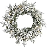 Nearly Natural 24in. Flocked Artificial Christmas Wreath with 50 LED Lights