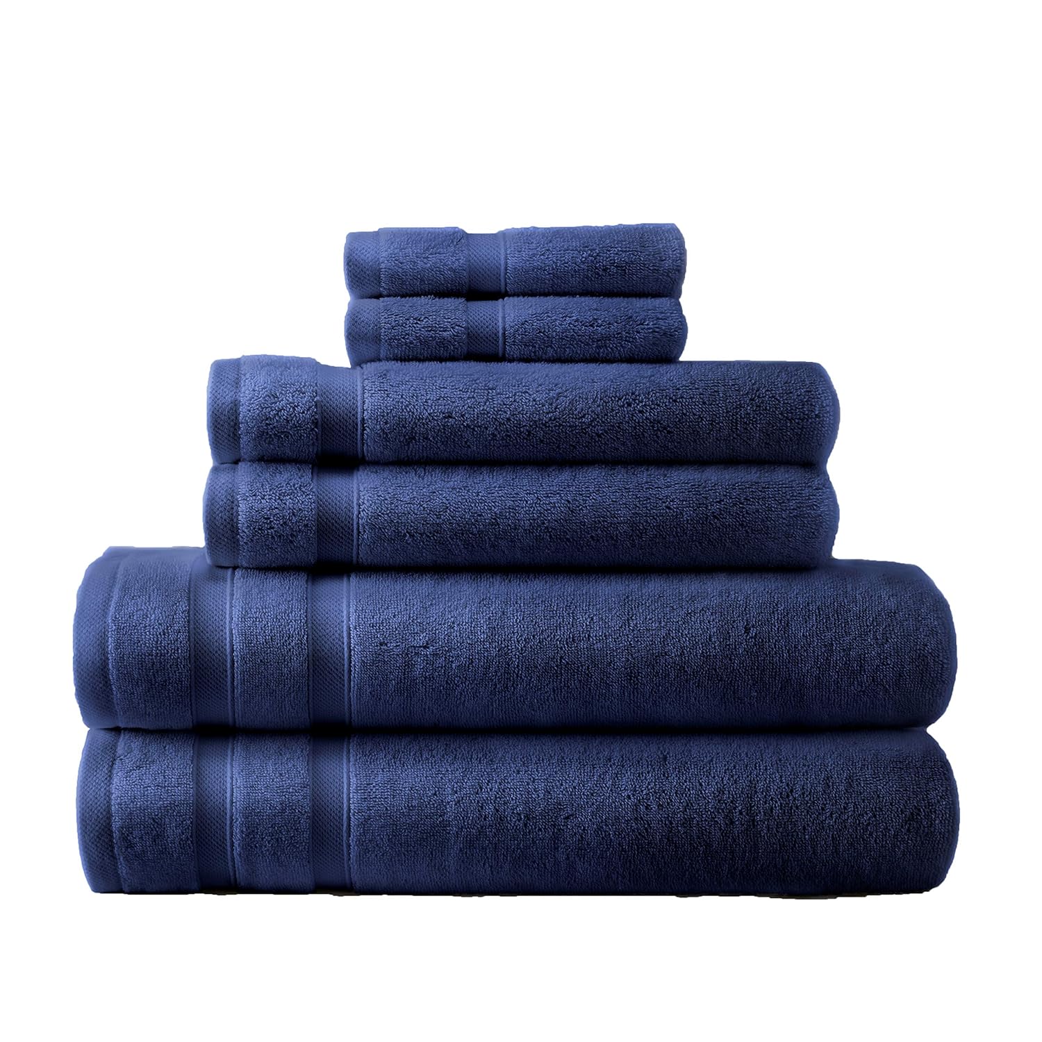 Southshore Fine Linens クラシックコーマ綿 650 GSM ソフト ラグジュアリー 6枚タオルセット ブルー TW-650PLN-6PC-NBLU B07JPLRFW9 ネイビーブルー 