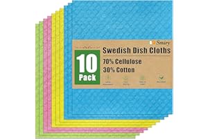 smiry Swedish Dish Cloth - 10 Pack Reusable Cleaning Cloths, Multiple-use No Odor Kitchen Towels Quick Drying Absorbent Cellu