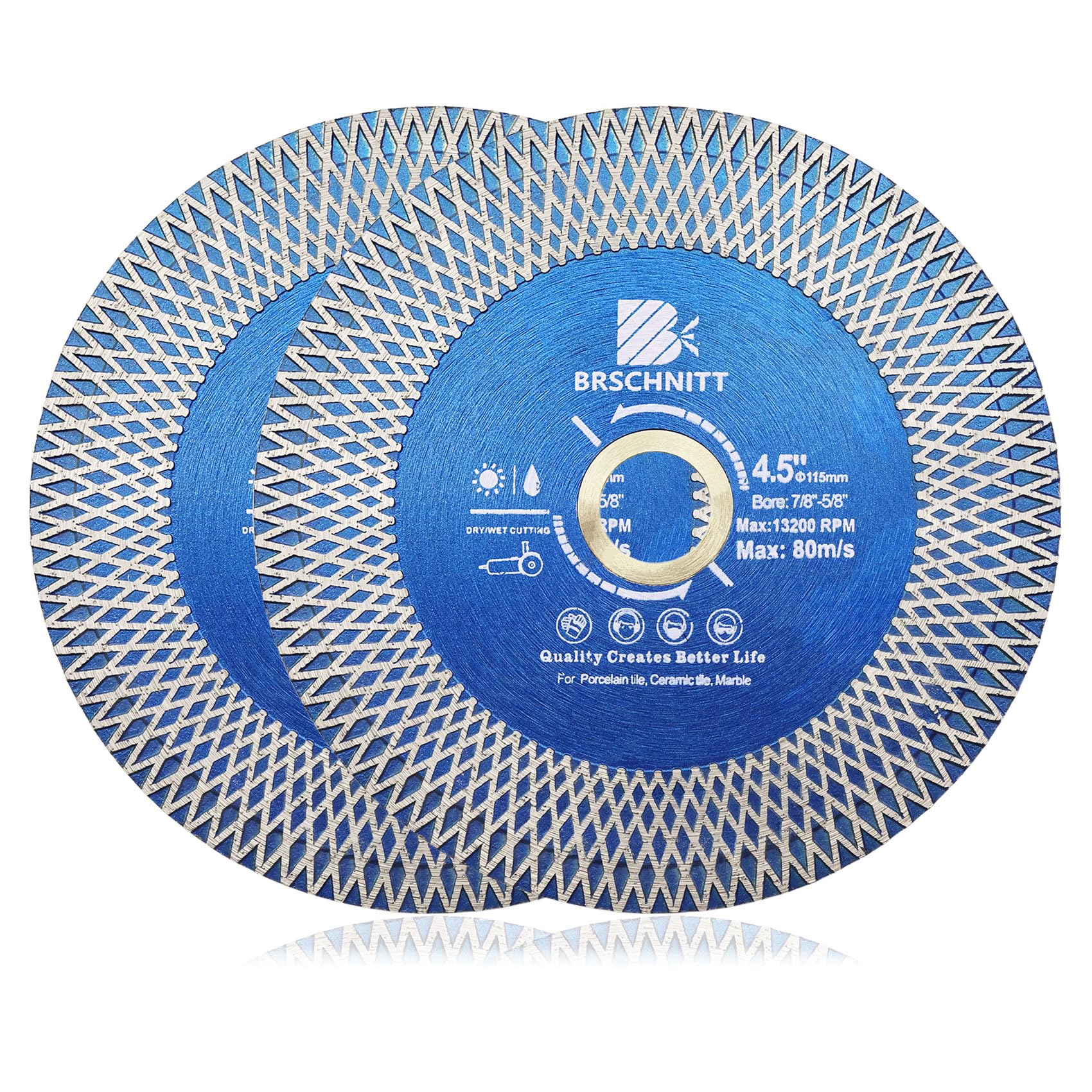 Diamond Porcelain Tile Cutting Disc - BRSCHNITT 2pcs 115mm Super Thin Diamond Cutting Grinding Disc with X Teeth Arbor 7/8“-5/8“ for Ceramic Tiles,Granite,Marble