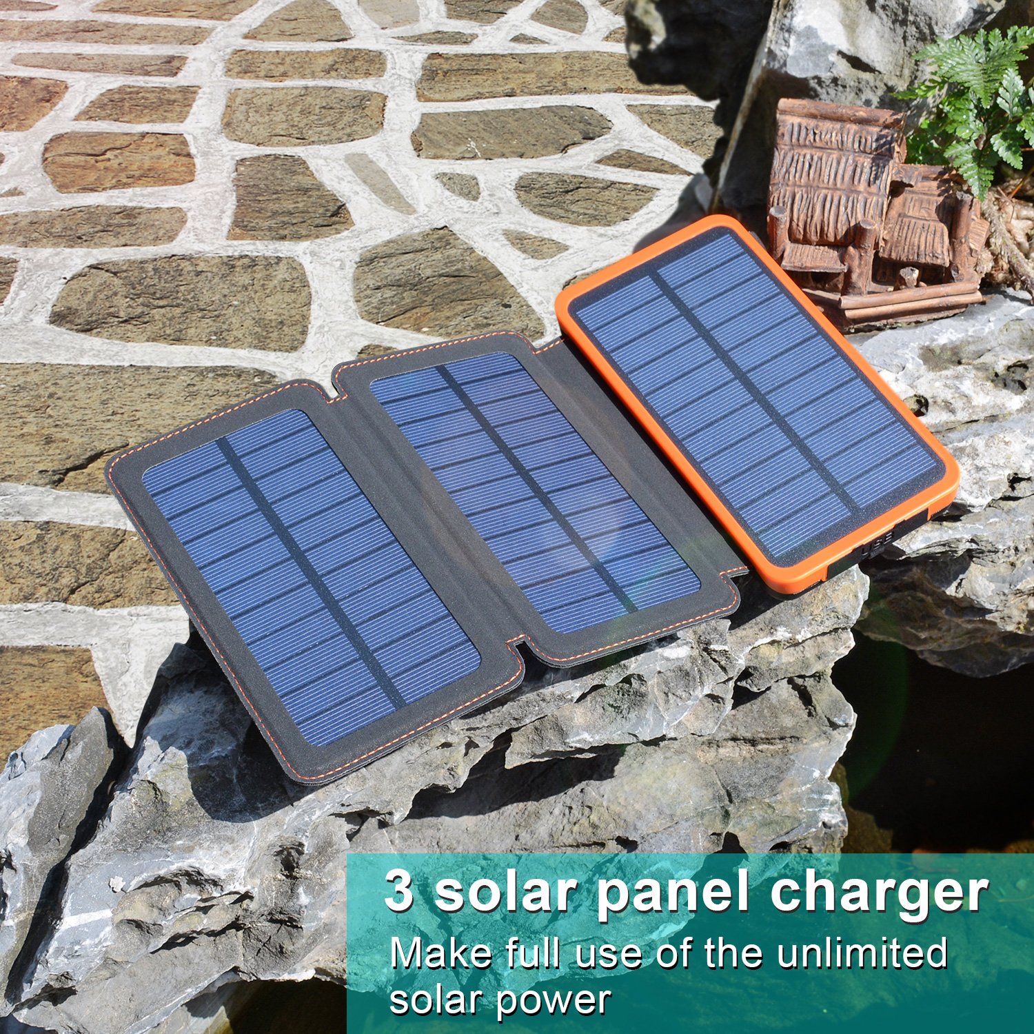 Solar Charger 24000mAh, FEELLE Solar Power Bank with 2 USB Ports